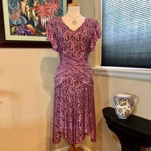 Vtg 80s Does 30s Lilac Lace Romantic Tea Dance Dress/ Party Frock - Med, Bust 36